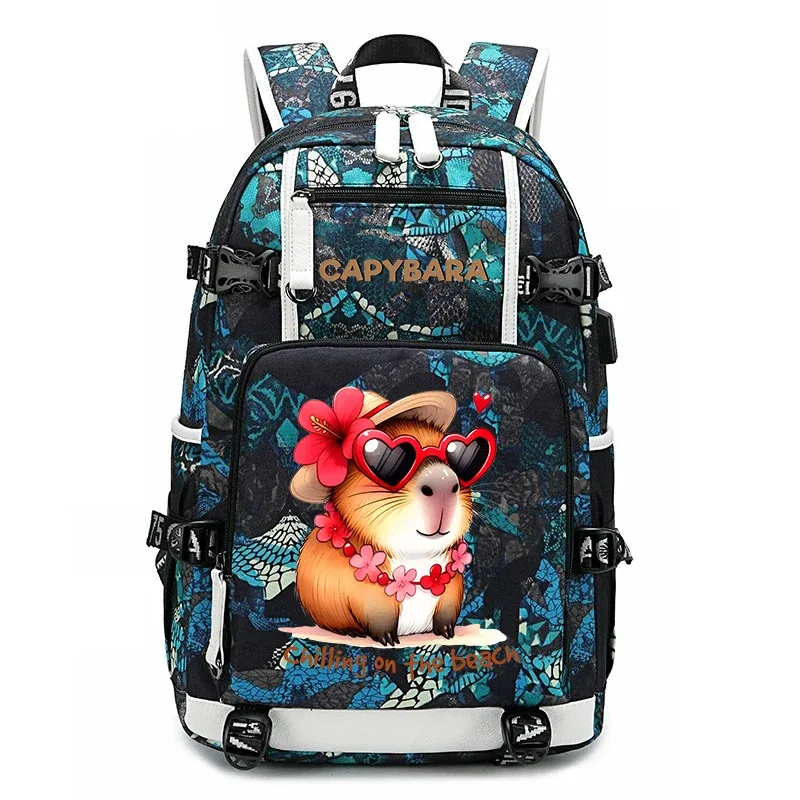 sac à dos d'étudiant à grande capacité avec imprimé de capybara, pour garçons et filles, sac de voyage décontracté, sac d'école léger et durable, utilisation quotidienne