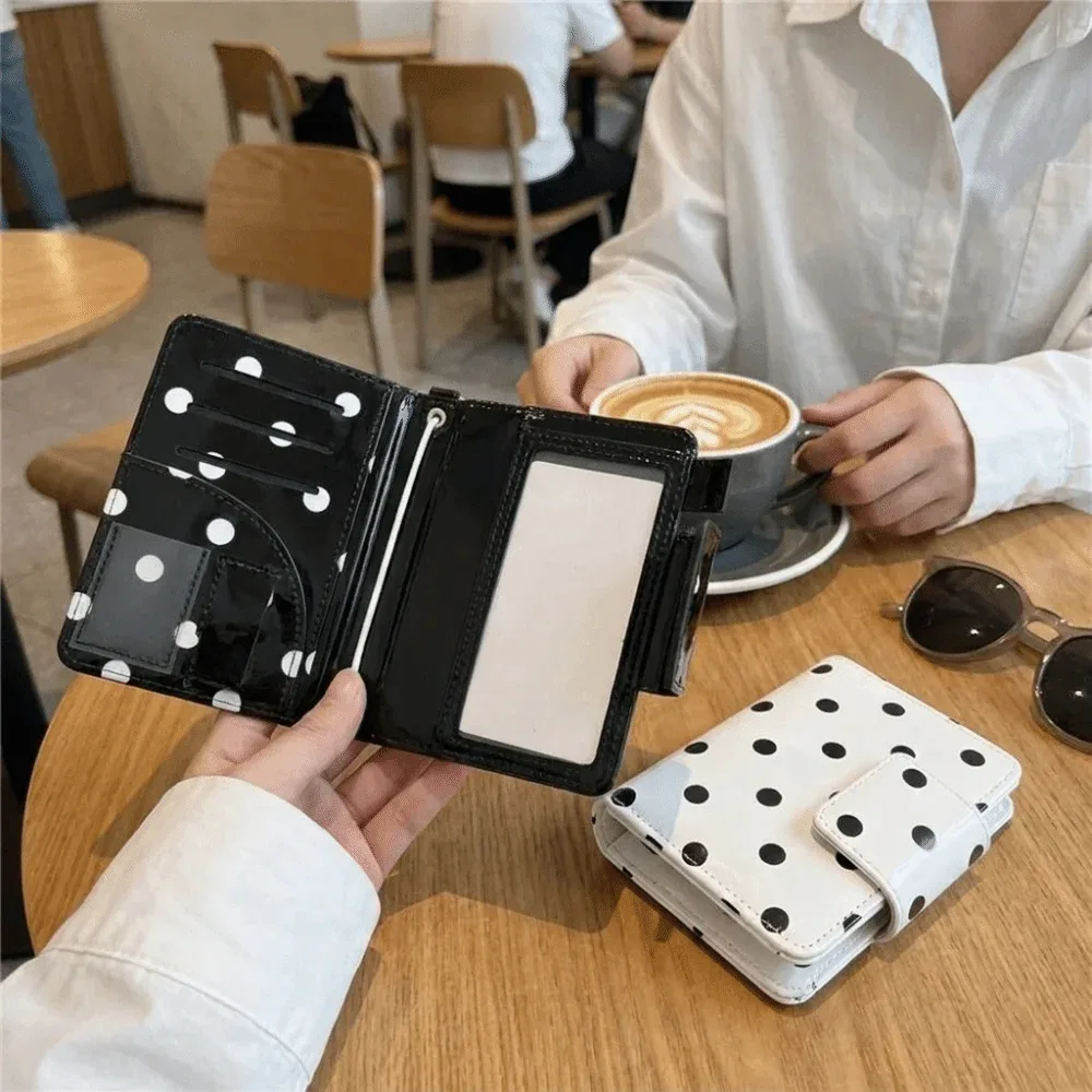 porte-passeport multifonctionnel à pois noir et blanc, design fin, sac de rangement pour cartes, léger, avec plusieurs emplacements pour cartes