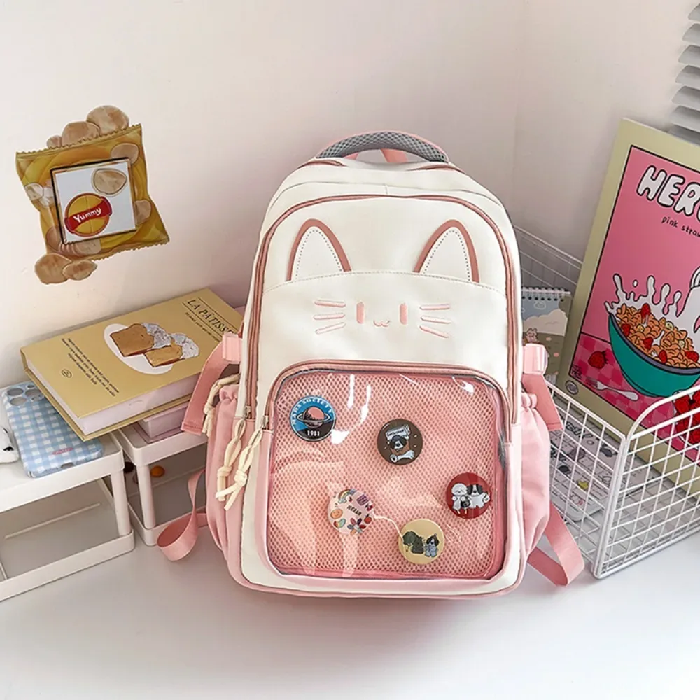 sac à dos ita transparent kawaii grande capacité, pour affichage diy, motif chat de dessin animé, double bretelles, pour l'école