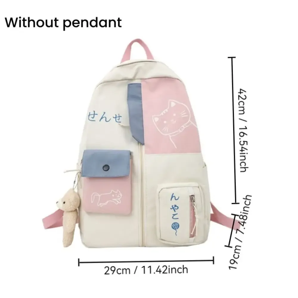 sac à dos chat de dessin animé mignon pour femme, sac à dos de voyage en nylon imperméable, cartable de grande capacité pour étudiants