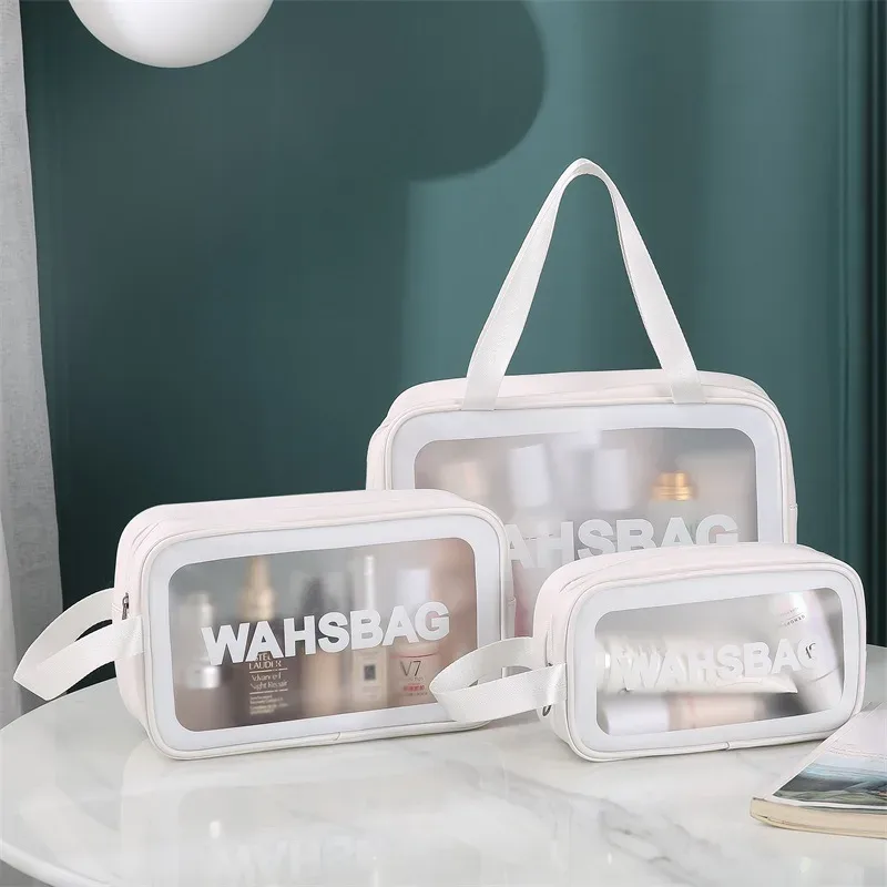 sac de lavage de voyage portable pour femmes, pochette de rangement transparente et étanche pour maquillage, organisateur de cosmétiques de grande capacité, étui de beauté pour femmes