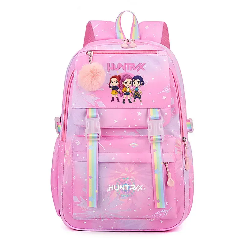 sacs à dos k-pop demon hunters, imprimés aux couleurs vives, en nylon, simples, grande capacité, pour l'école, avec boucle, pour ordinateur portable, pour adolescents