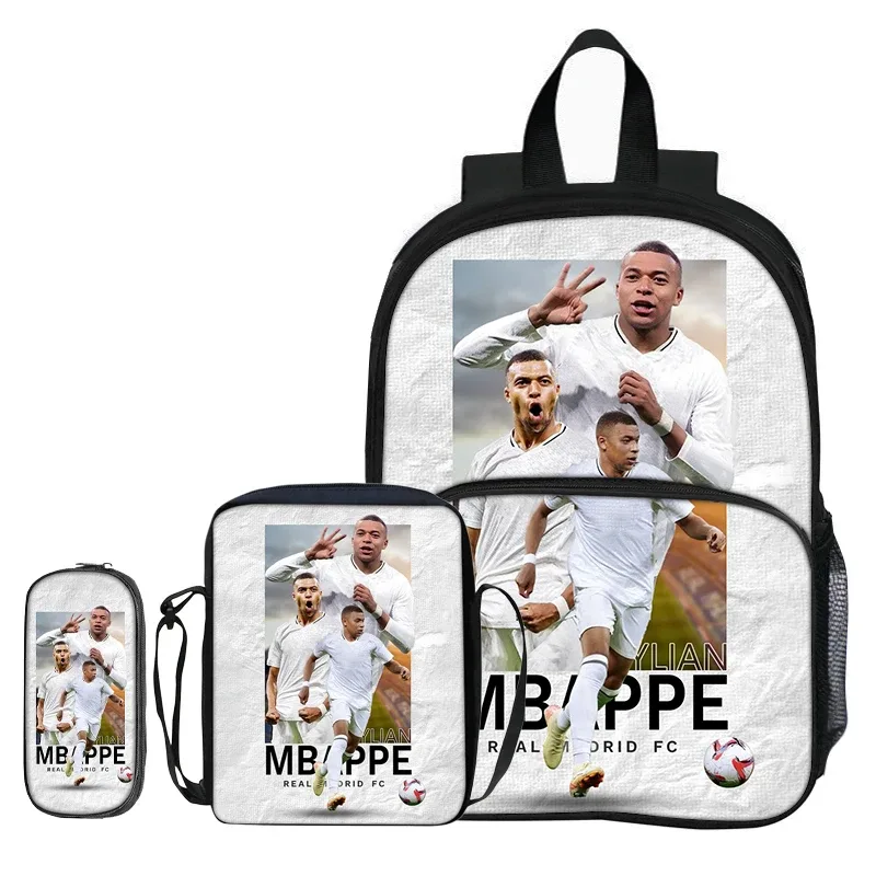 sac à dos pour enfants, sacs à bandoulière, trousse à crayons m-mbappe, ensemble de 3 pièces avec poche avant, sac à dos de star du football