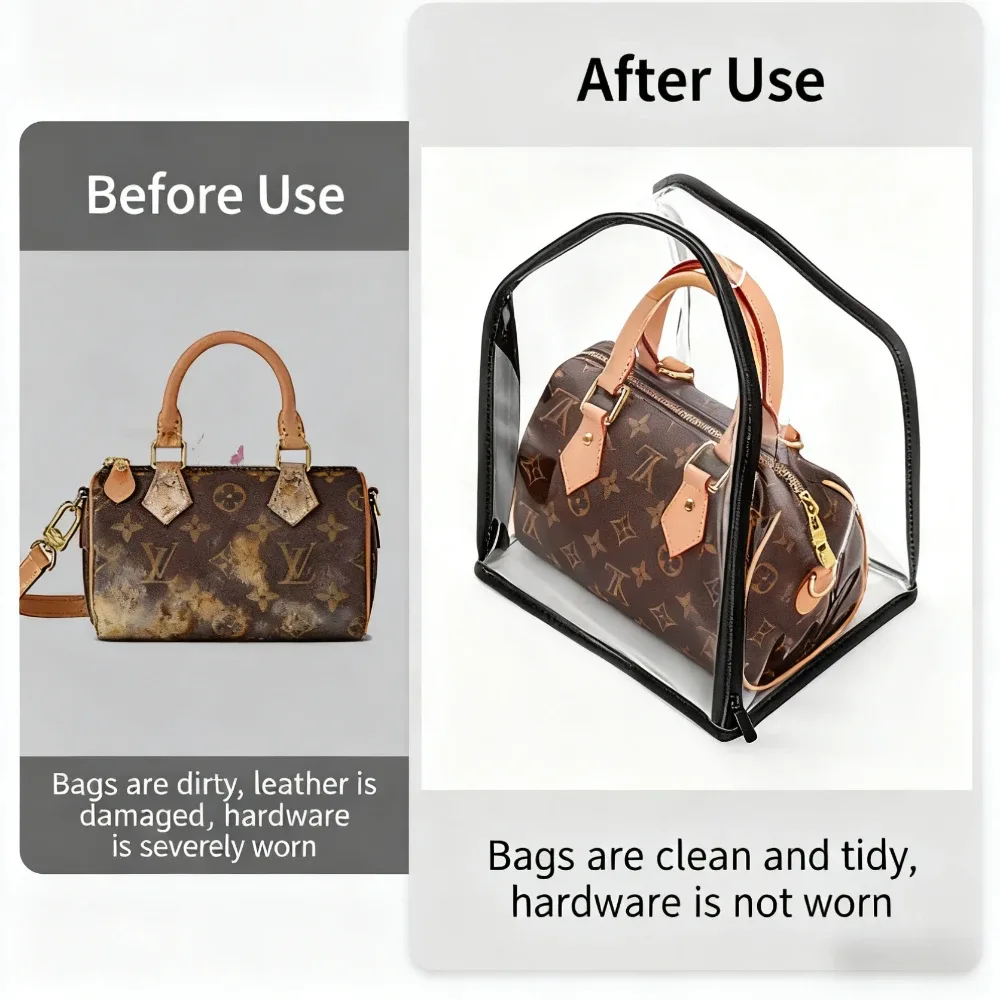 housse de rangement transparente, résistante à l'humidité, sans poussière, pour sacs à main de luxe, organisateur de sac à main premium avec fermeture éclair, sac peu encombrant