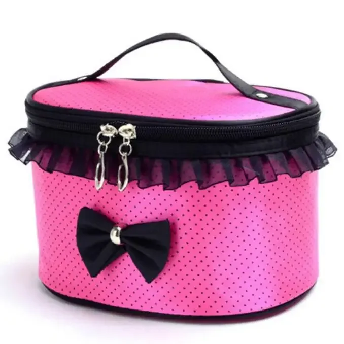 1 pièces dot bowknot femmes dentelle patchwork organisateur sac étuis de maquillage femme dentelle sac cosmétique étanche pochette cosmétique maison