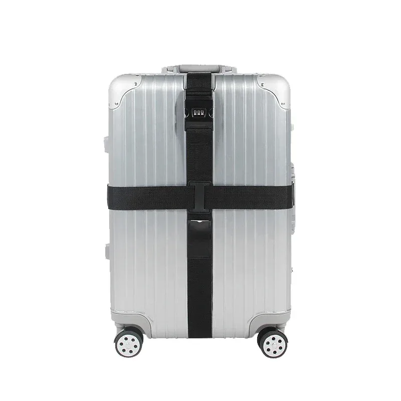 sangle de valise réglable avec serrure de chiffre, ceinture d'emballage croisée, accessoires essentiels de voyage, fournitures de valise, macro