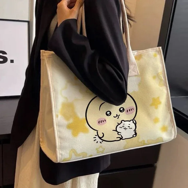 Sac à bandoulière en toile Chiikawa, motif dessin animé, grande capacité, polyvalent, pour étudiants, sac fourre-tout pour femme