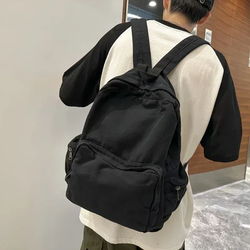 sac à dos vintage en toile délavée pour femmes, grande capacité, sacs d'école de loisirs pour étudiants, sacs à dos de voyage simples et solides, sac à livres féminin