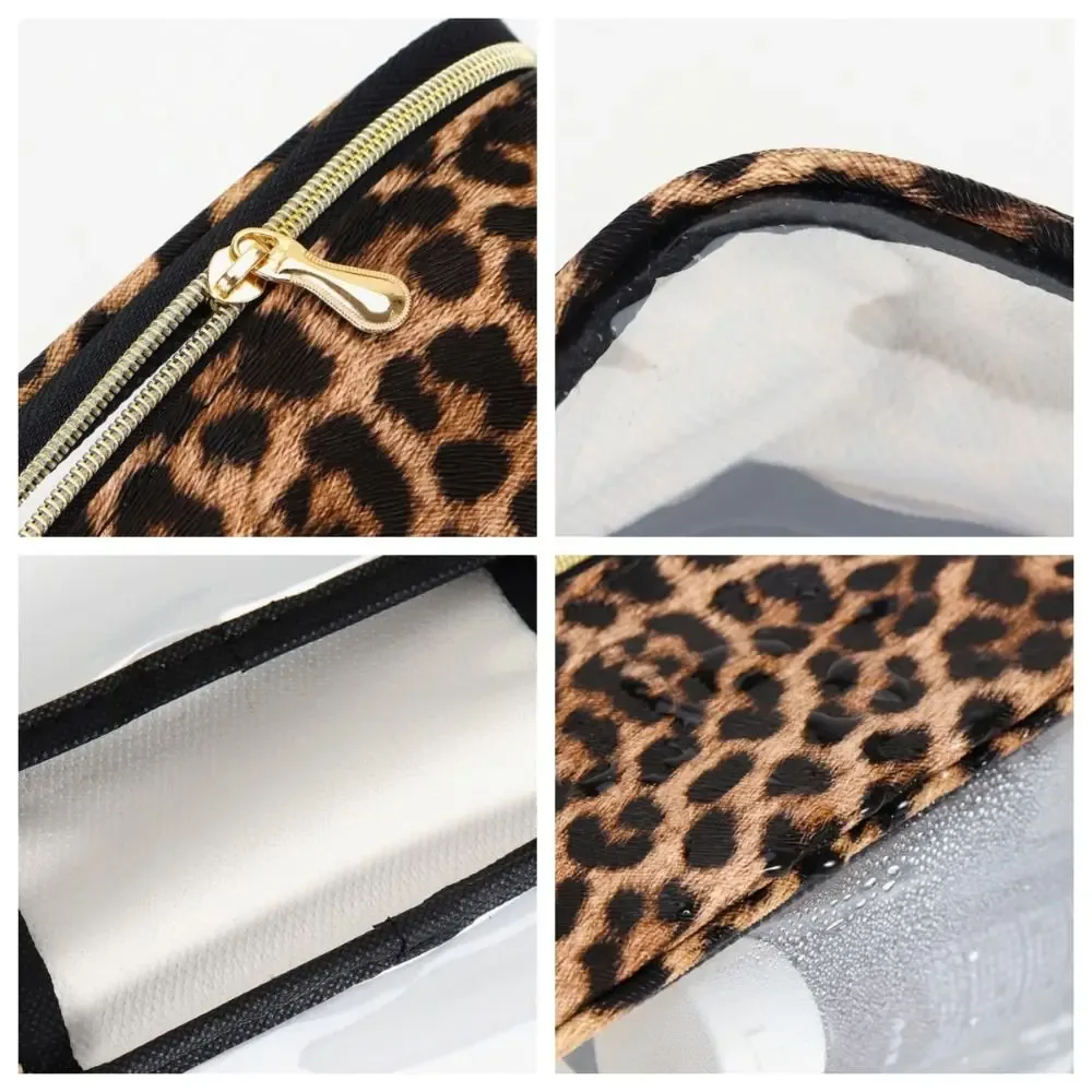 Nouveau sac de maquillage imprimé léopard, sac à cosmétiques de voyage Transparent de grande capacité avec fermeture éclair, sac de rangement étanche