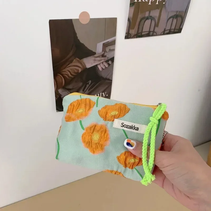 petit sac de maquillage cosmétique, mini sacs de rangement floraux en coton pour femmes, étui de maquillage pour rouge à lèvres, petit porte-monnaie pour enfants, pochette pour pièces de monnaie