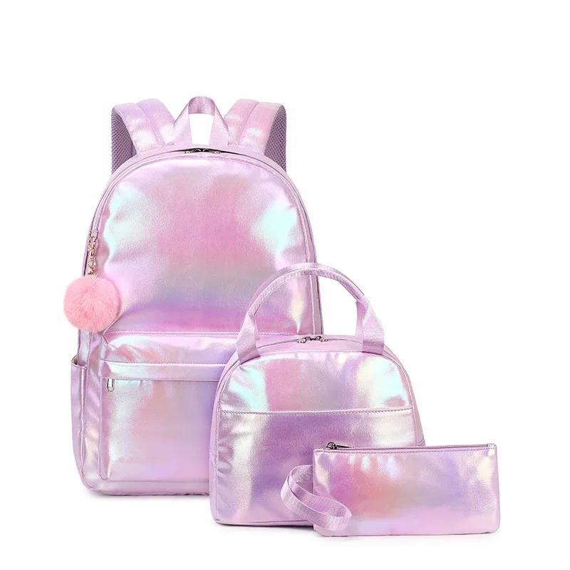 Sac d'École Étanche pour Enfant et Adolescente, Interrupteur Sac à Dos avec Déjeuner et Trousse à Crayons, Ensemble de 3 Pièces