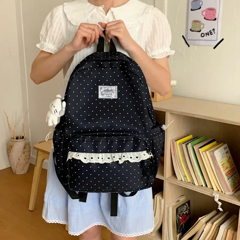 sacs à dos à pois pour filles, grande capacité, sacs à livres décontractés, sac à dos léger de style preppy, sac à dos de voyage en plein air