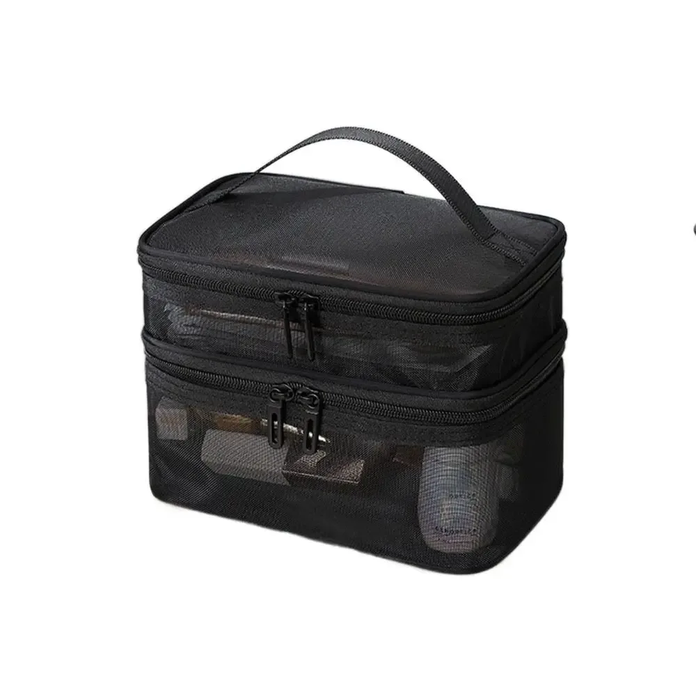 sac de voyage transparent en maille pour cosmétiques, sac de rangement de grande capacité, sac de rangement pour maquillage, sac de toilette à 2/3 couches, sac de toilette pour la gym et la natation