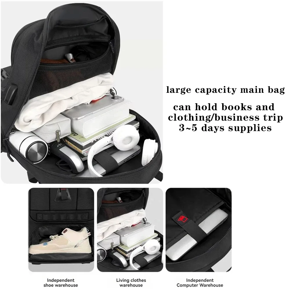 sac à dos de voyage extensible grande capacité 60l pour ordinateur portable, grand sac à dos professionnel pour homme, avec compartiment à chaussures, port de chargement usb