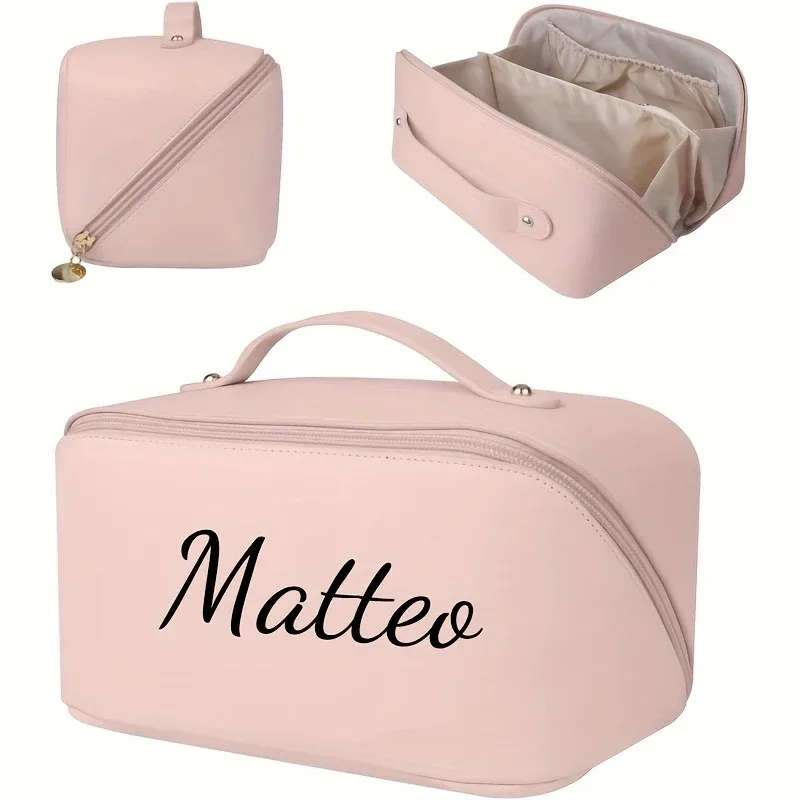 pochette de maquillage personnalisée avec nom brodé - organisateur de cosmétiques grande capacité avec fermeture à glissière et poignée supérieure