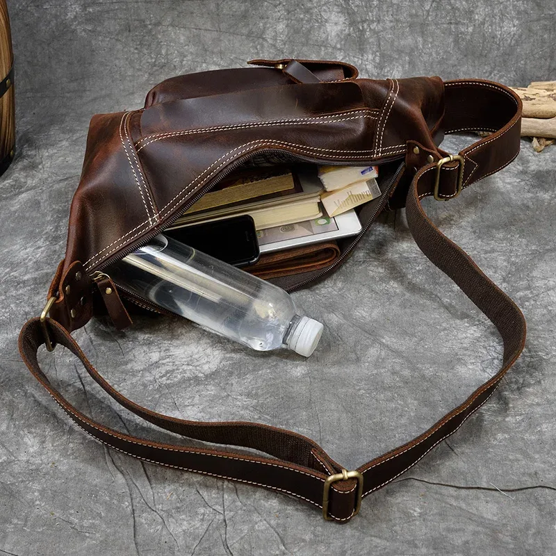 sac à dos en cuir véritable pour homme, sac de jour en cuir de cheval pour homme, sac à dos unique pour ordinateur portable, sac de poitrine pour homme, elin, voyage