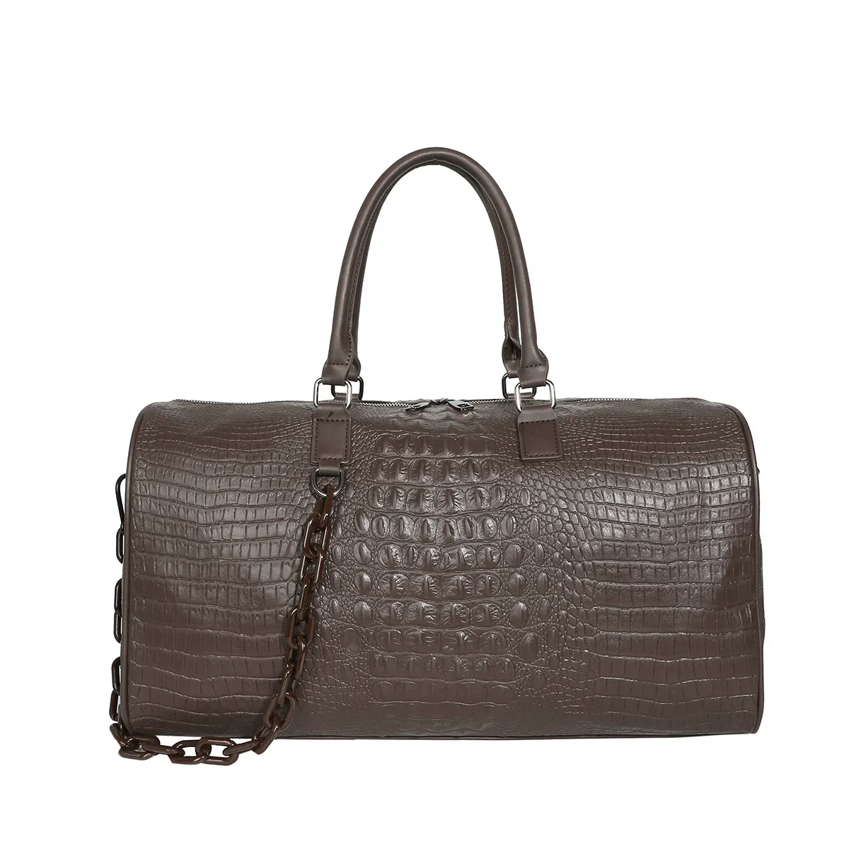 sac de voyage en cuir pu à motif crocodile, grande capacité, sac de sport imperméable, sac de week-end avec chaîne pour femmes