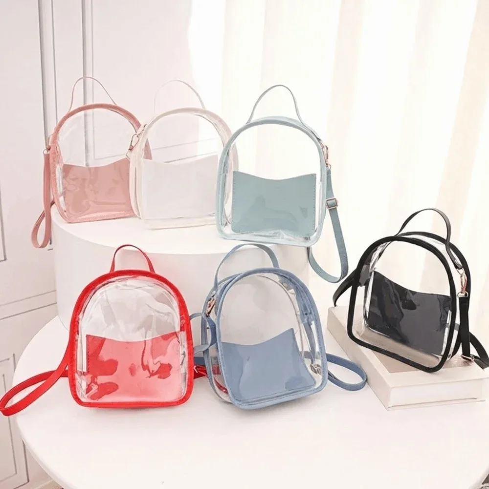 Sac de rangement en PVC transparent, sac à dos imperméable, sac à bandoulière transparent avec petit sac, sac bandoulière transparent unisexe
