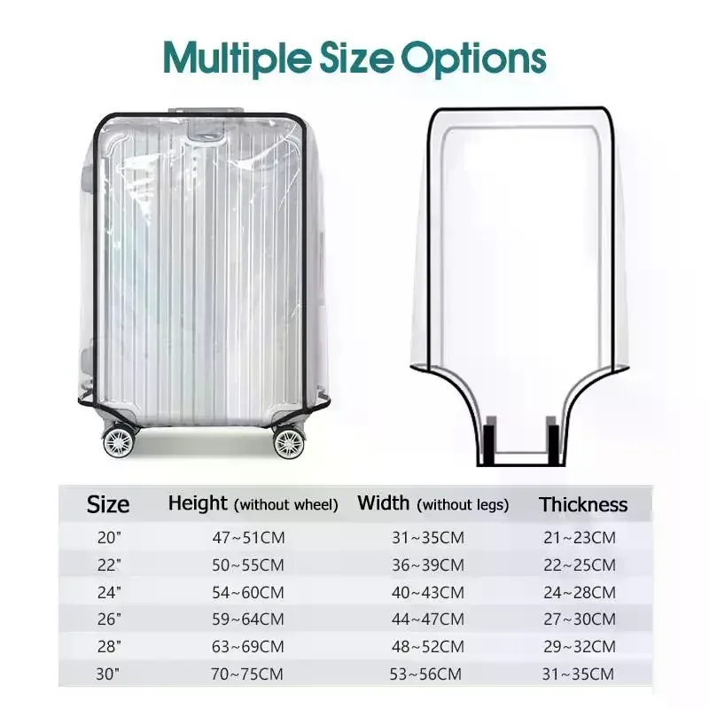 housse de protection transparente pour bagages de voyage, imperméable, anti-poussière, résistante à l'usure, en pvc, pour valise de 20 à 30 pouces