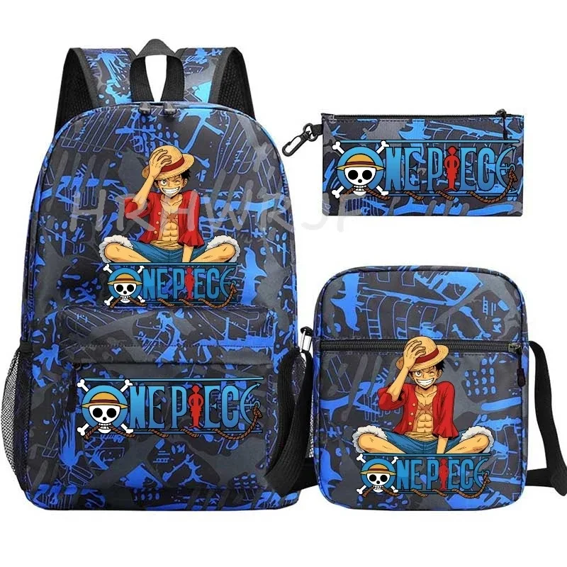sac à dos anime one piece monkey d. luffy, grande capacité, décontracté, pour étudiants, sac d'école, 3 pièces, léger, pour femmes et hommes, voyage, mochilas décontractées