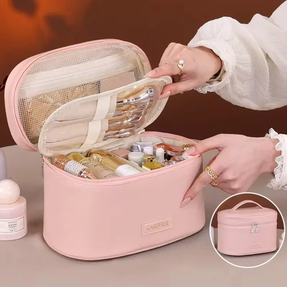 sac à cosmétiques de luxe en cuir pu pour femmes, grande capacité, pochette de rangement de maquillage de voyage, fourre-tout, sac de rangement à fermeture éclair pour cadeau