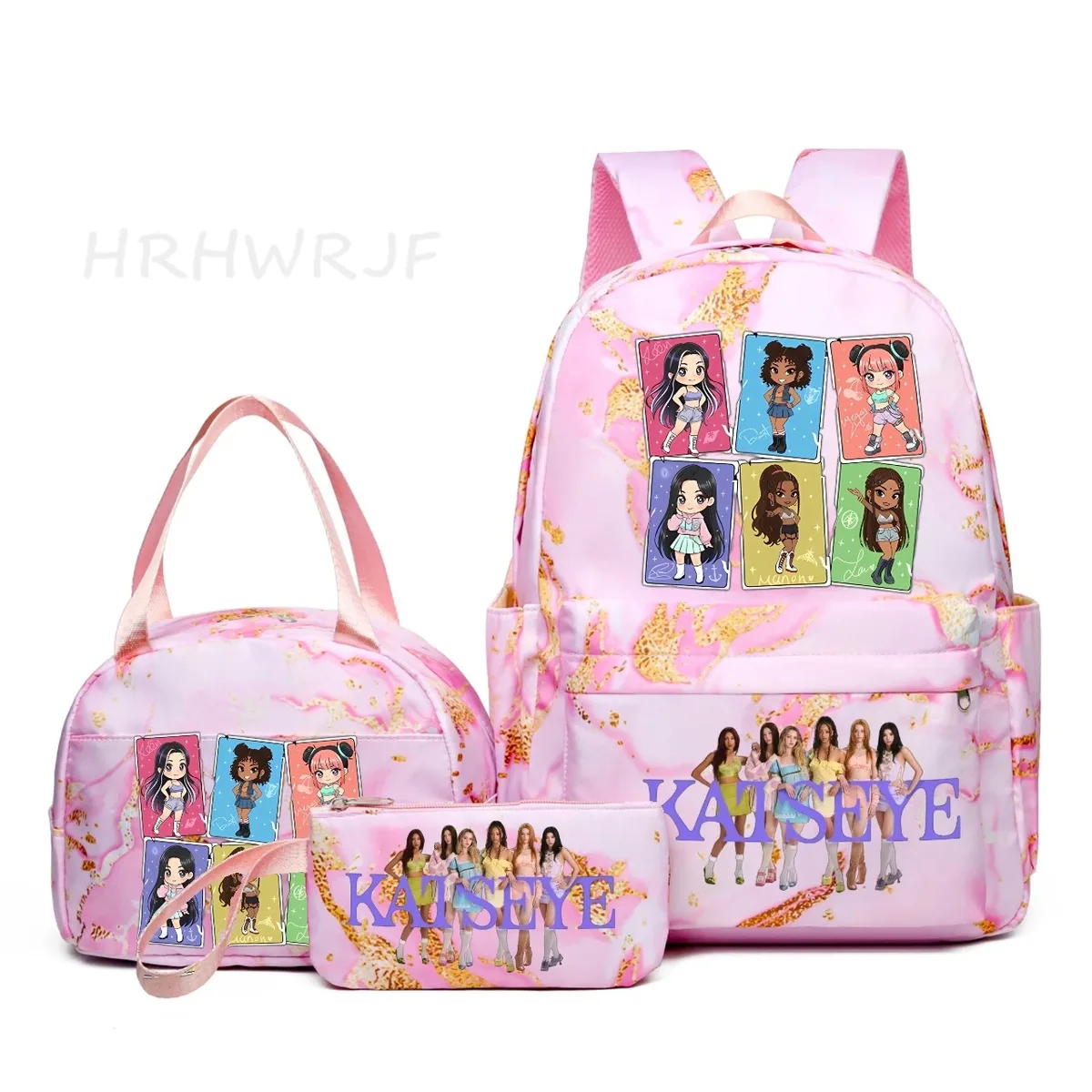 nouveau sac à dos katseye 3 pièces, dégradé rose, grande capacité pour adolescents, avec sac à bandoulière, idéal pour l'école et les voyages, pour usage quotidien