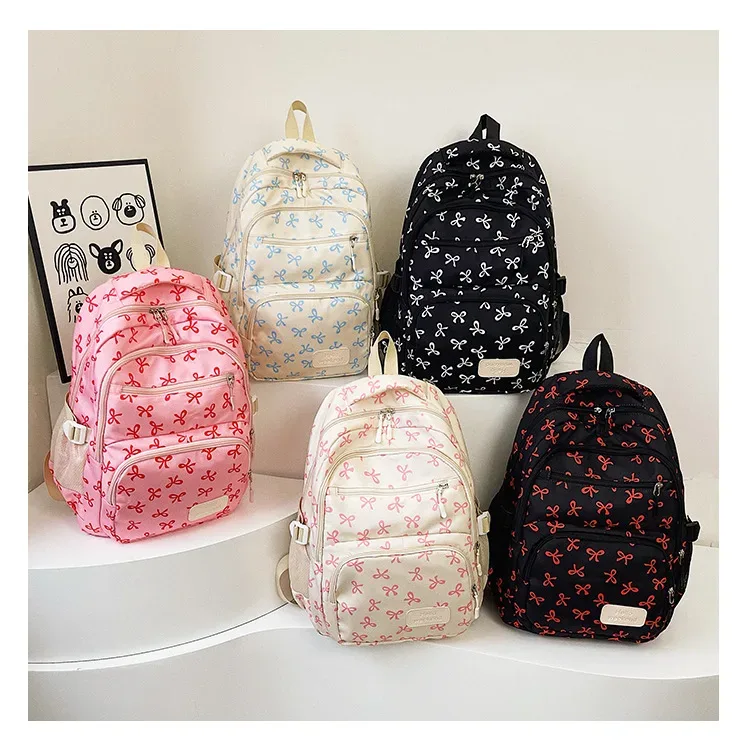 ensemble de 3 sacs à dos mignons avec nœuds, grand sac à dos scolaire, sac à dos de voyage décontracté polyvalent, sac bandoulière pour filles