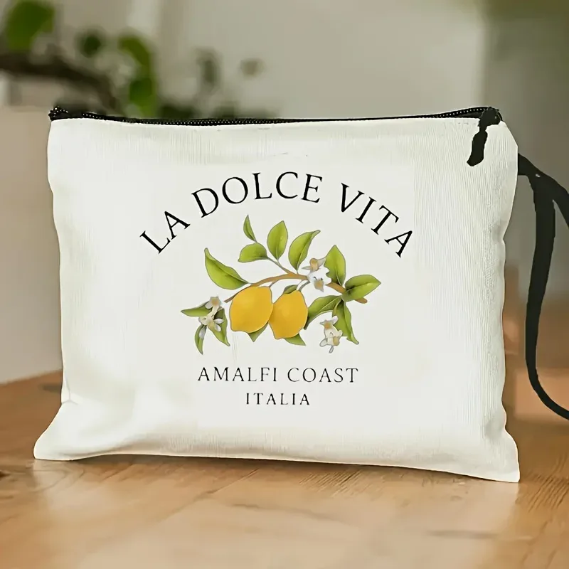 la dolce vita amalfi coast italia pochette à fermeture éclair avec imprimé citron italien, trousse à cosmétiques pour femme, organiseur de toilette pour la plage et les voyages