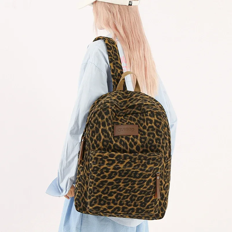 sac à dos coréen rétro à imprimé léopard, grande capacité, léger, pour voyage, école, mode, décontracté, sac à dos pour ordinateur portable