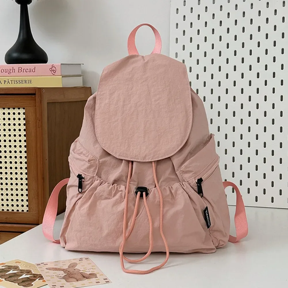 sac à dos de voyage léger et décontracté, style coréen, en nylon, avec cordon de serrage, étanche, grande capacité, cartable pour étudiants et adolescents