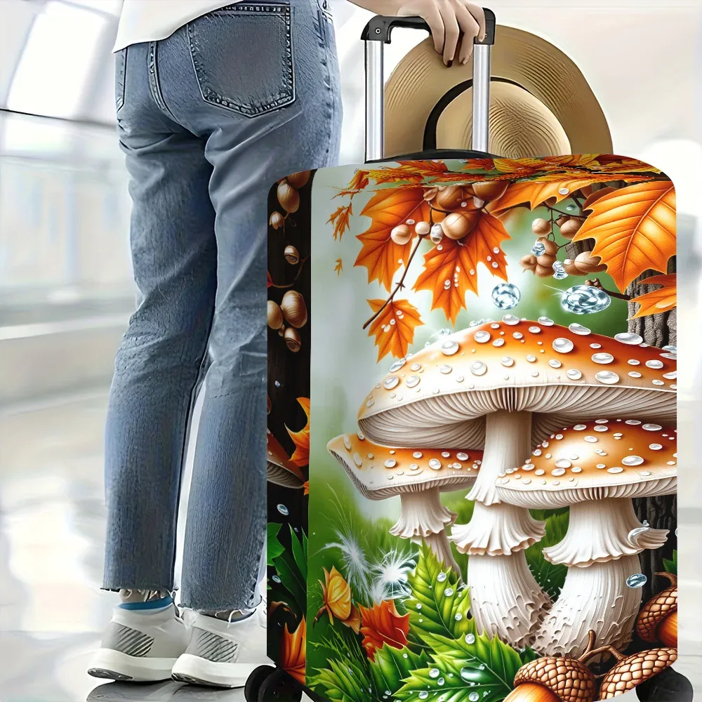 1 housse de bagage à imprimé champignons et châtaignes de la forêt d'automne. convient aux valises de 18 à 32 pouces ; protège efficacement vos bagages