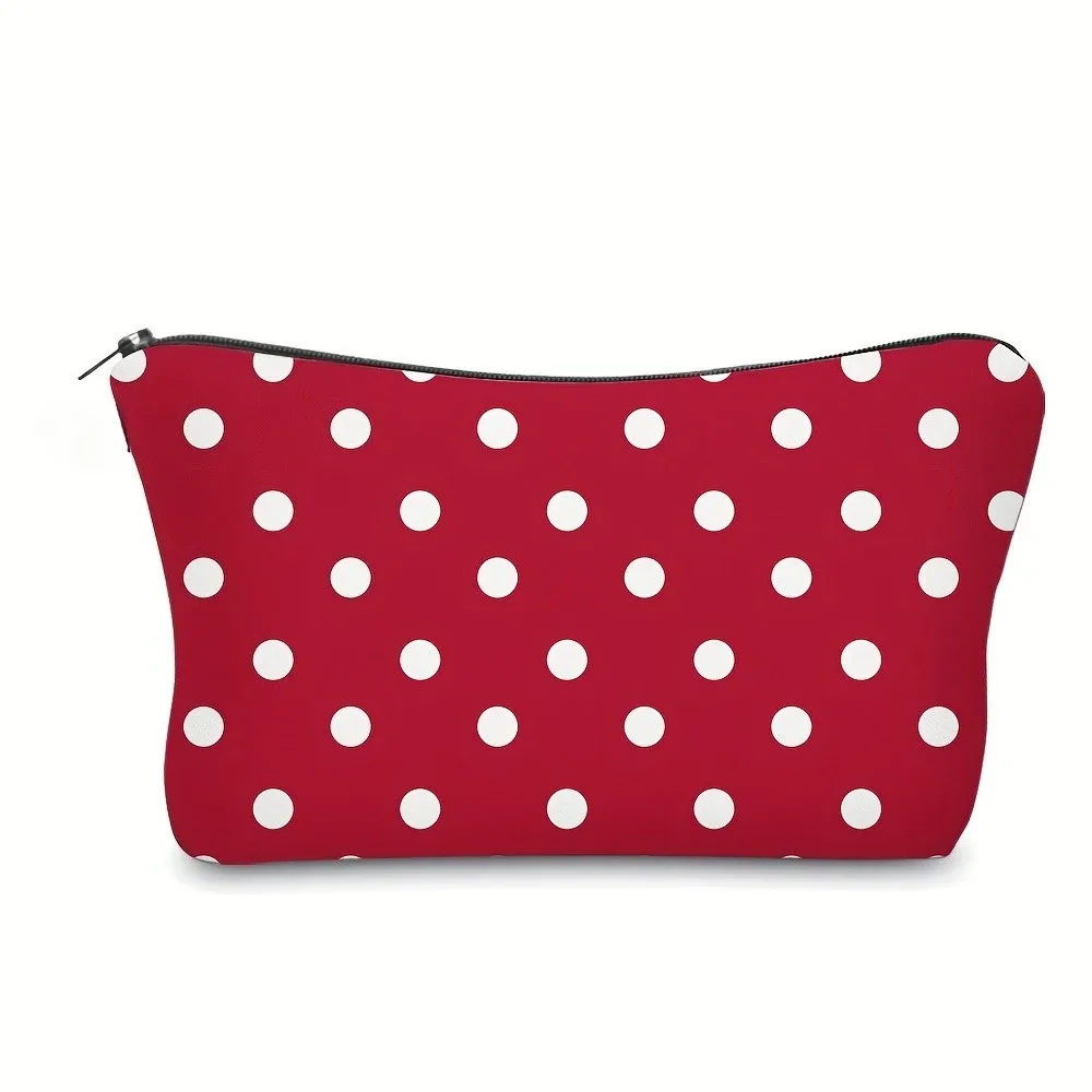 trousse de maquillage chic en polyester à pois, jolie pochette à cosmétiques à la mode avec fermeture éclair, organisateur de voyage portable, trousse de toilette cadeau