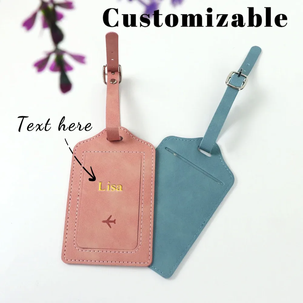 étiquette de bagage personnalisée en cuir pu avec nom, accessoire anti-perte pour voyage, carte d'embarquement