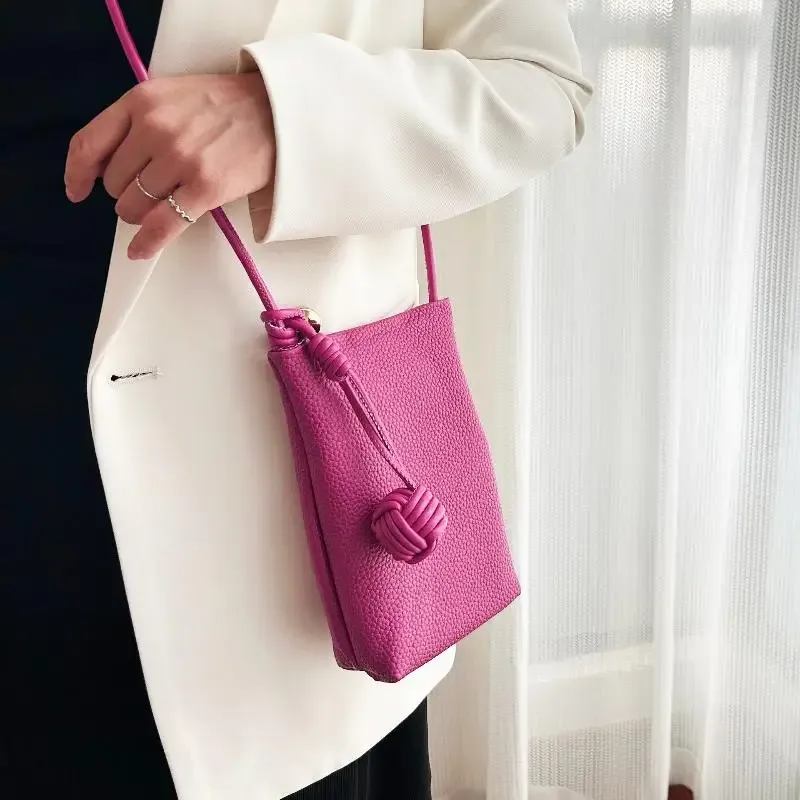 sac bandoulière pour téléphone portable femme en cuir pu souple, mignon, style littéraire, mini, petit, avec pendentif boule ronde