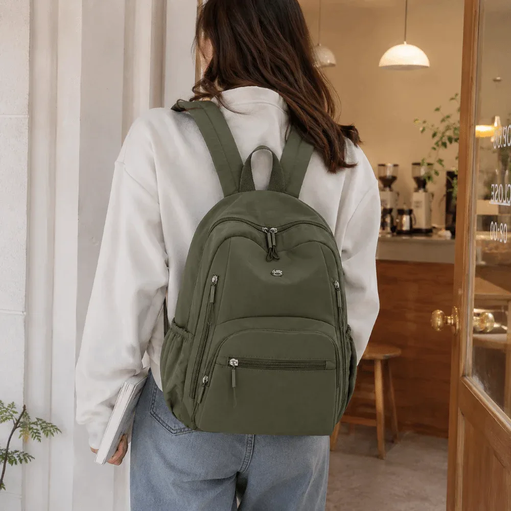 sac à dos scolaire tendance en nylon grande capacité, léger et durable, sac de voyage imperméable de couleur unie pour ordinateur portable, idéal pour le camping