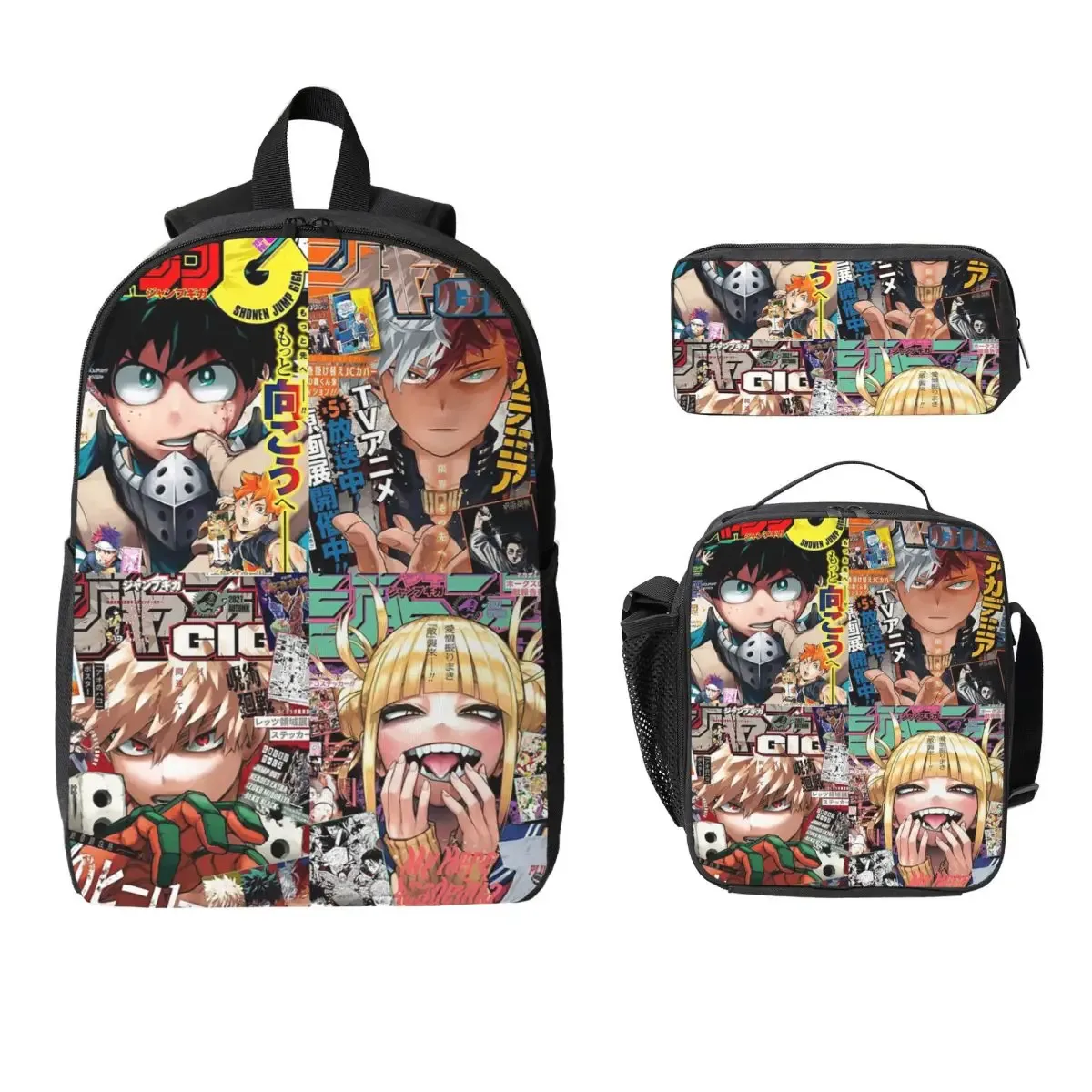 my hero academia – sac à dos pour étudiants, garçons et filles, cartable d'école, sacs à bandoulière pour ordinateur, sac à déjeuner isolé 3ps, trousse à crayons