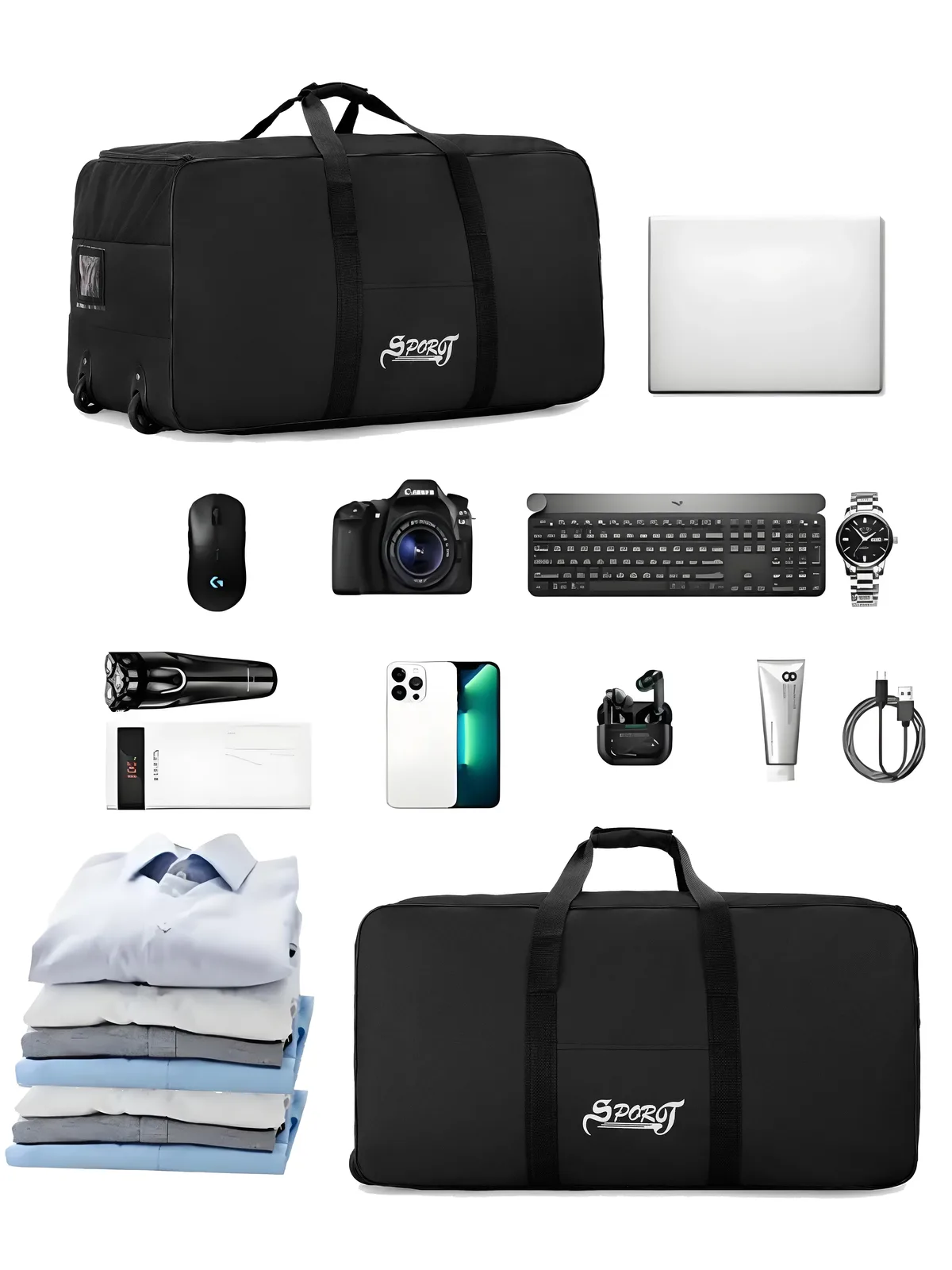 équipement de pique-nique de style camping en plein air, sac à cosmétiques, vêtements, tente, fournitures, boîte de rangement avec roulettes, sac de voyage extra large de grande capacité