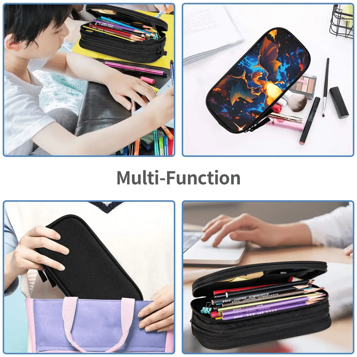 sacs de grande capacité personnalisés avec un motif de pokémon charizard pour enfants, trousse scolaire pour garçons et filles