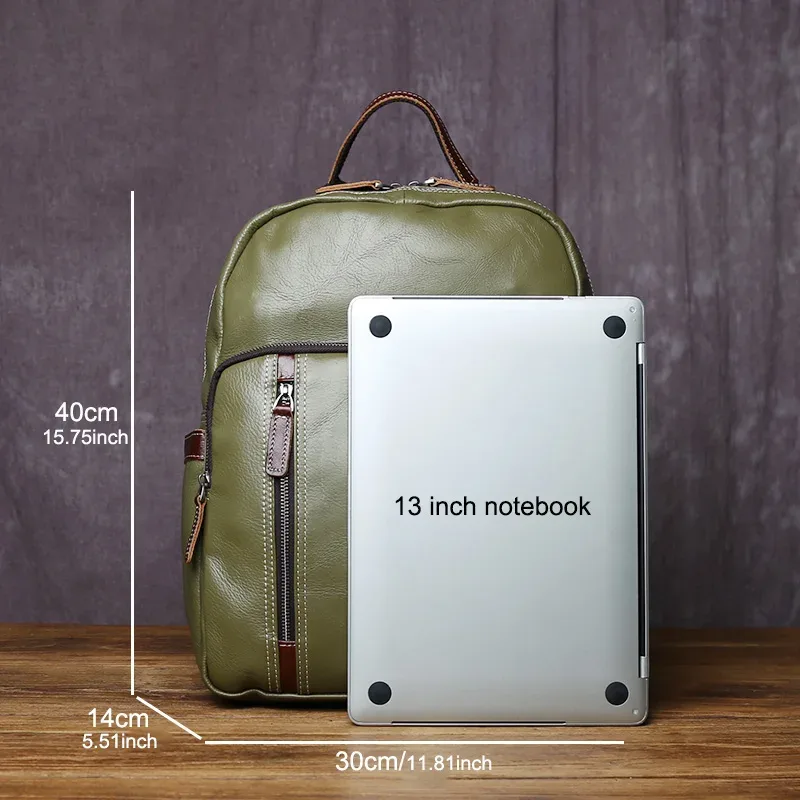 sac à dos en cuir véritable pour homme, style collège décontracté, housse de livre en cuir de vachette, simple et à la mode, sac pour ordinateur portable 15 pouces