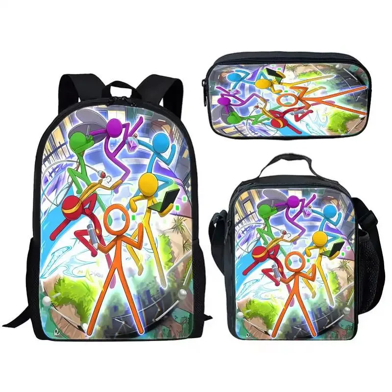 luxe populaire drôle alan becker impression 3d 3 pièces/ensemble sacs d'école pour élèves sac à dos pour ordinateur portable sac à dos sac à déjeuner à bandoulière trousse à crayons