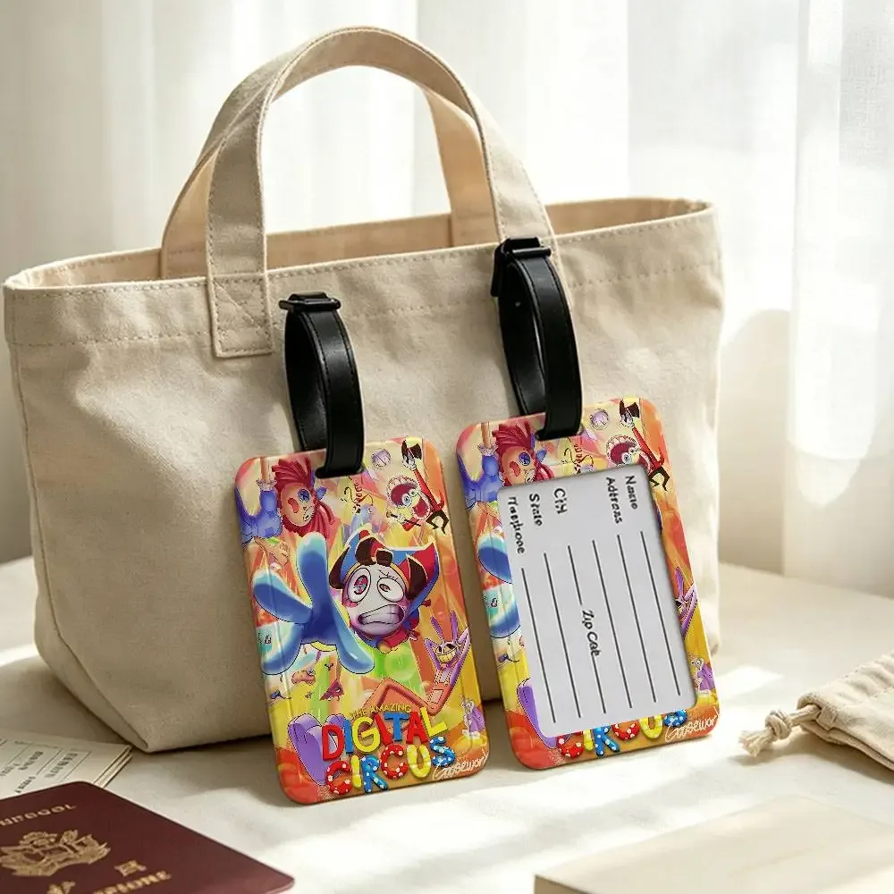 étiquette de bagage en pvc, motif de dessin animé "le cirque numérique incroyable", accessoire de voyage, design anti-perte, pochette détachable pour carte d'information.