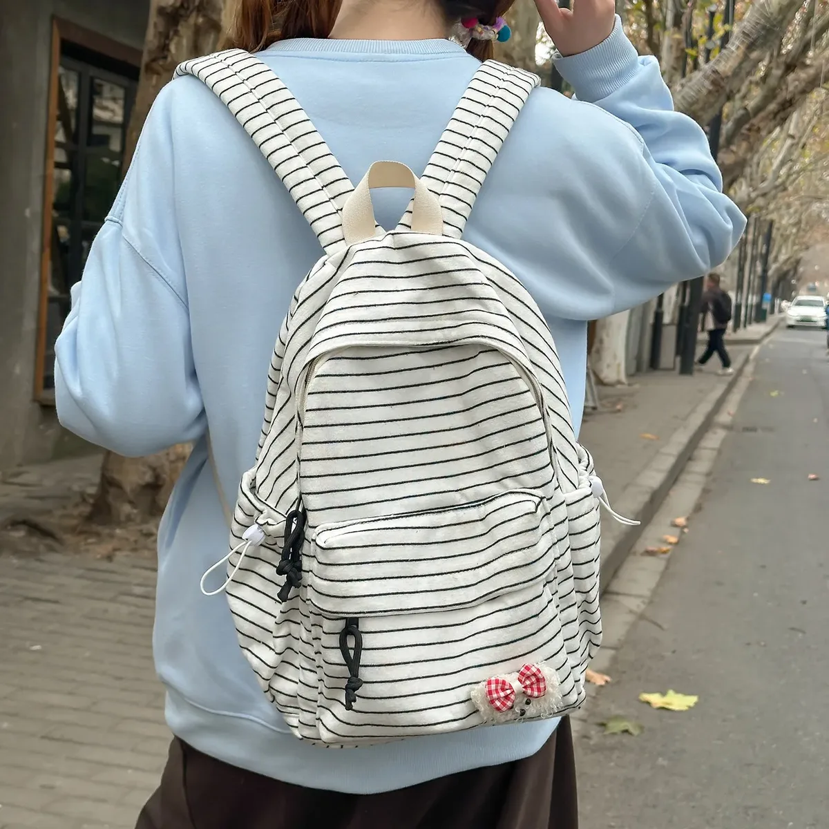 sac à dos rayé de style coréen pour étudiantes, cartable pour collégiennes, sac à dos mignon de grande capacité, sac de voyage unisexe