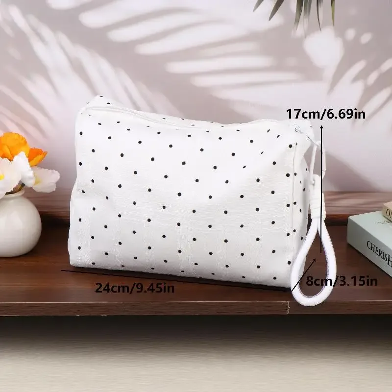 ins – sac à cosmétiques simple à pois, trousse de maquillage portable, pochette de rangement de voyage, trousse de toilette de grande capacité à fermeture éclair, cadeaux pour filles