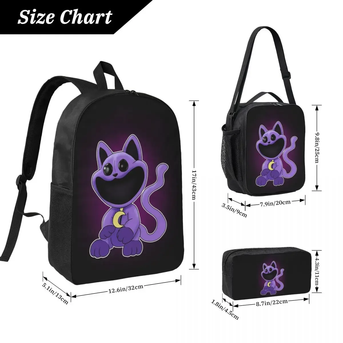 sac à dos catnap plus pour étudiants, sac d'école, sacs à bandoulière, 3 pièces, sac à lunch isotherme, trousse à crayons