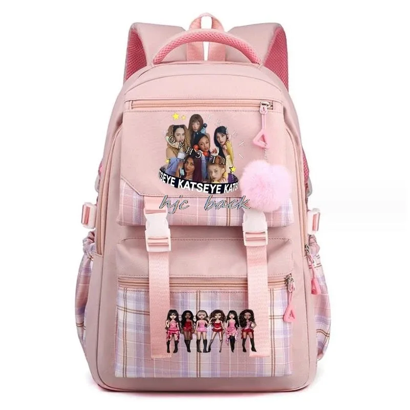 katseye chaud drôle impression sacs d'école adolescentes grande capacité en plein air voyage sac à dos multi-fonction dessin animé étudiants sac à dos