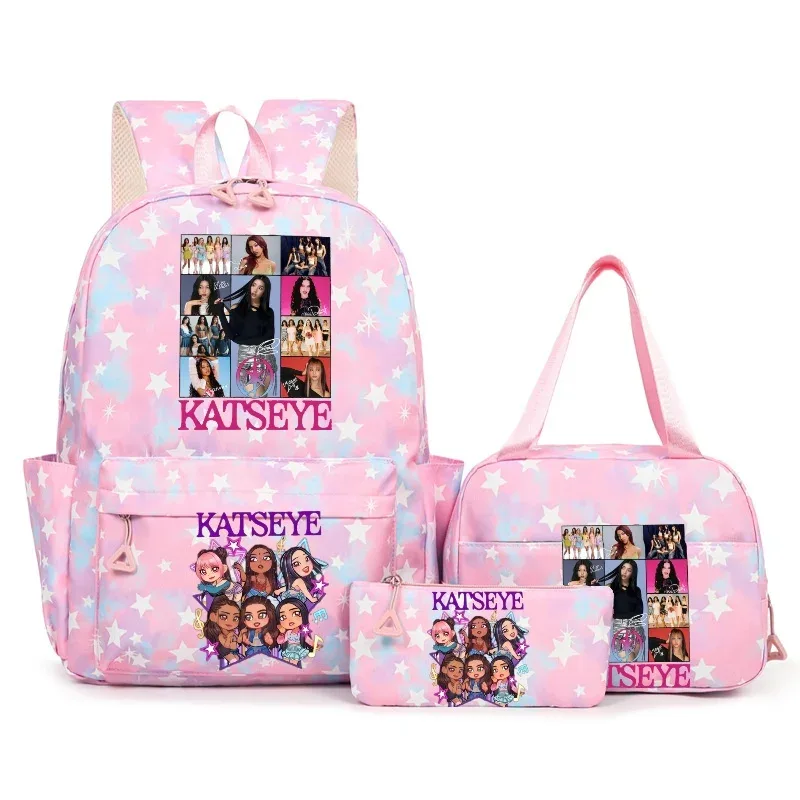sac à dos katseye music avec imprimé neige, capacité 3 pièces, pour étudiants du collège/lycée, avec sac à déjeuner, sac de voyage, mochila pour femme