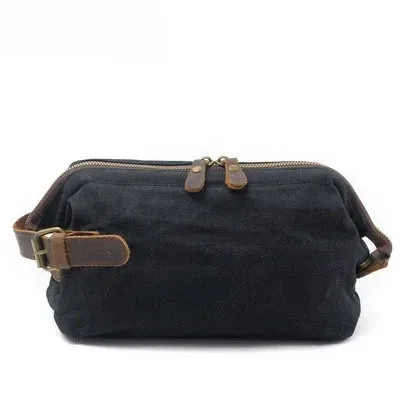 trousse de toilette en toile et cuir pour homme, trousse de toilette résistante à l'eau, pour le voyage, grande capacité, fonctionnelle