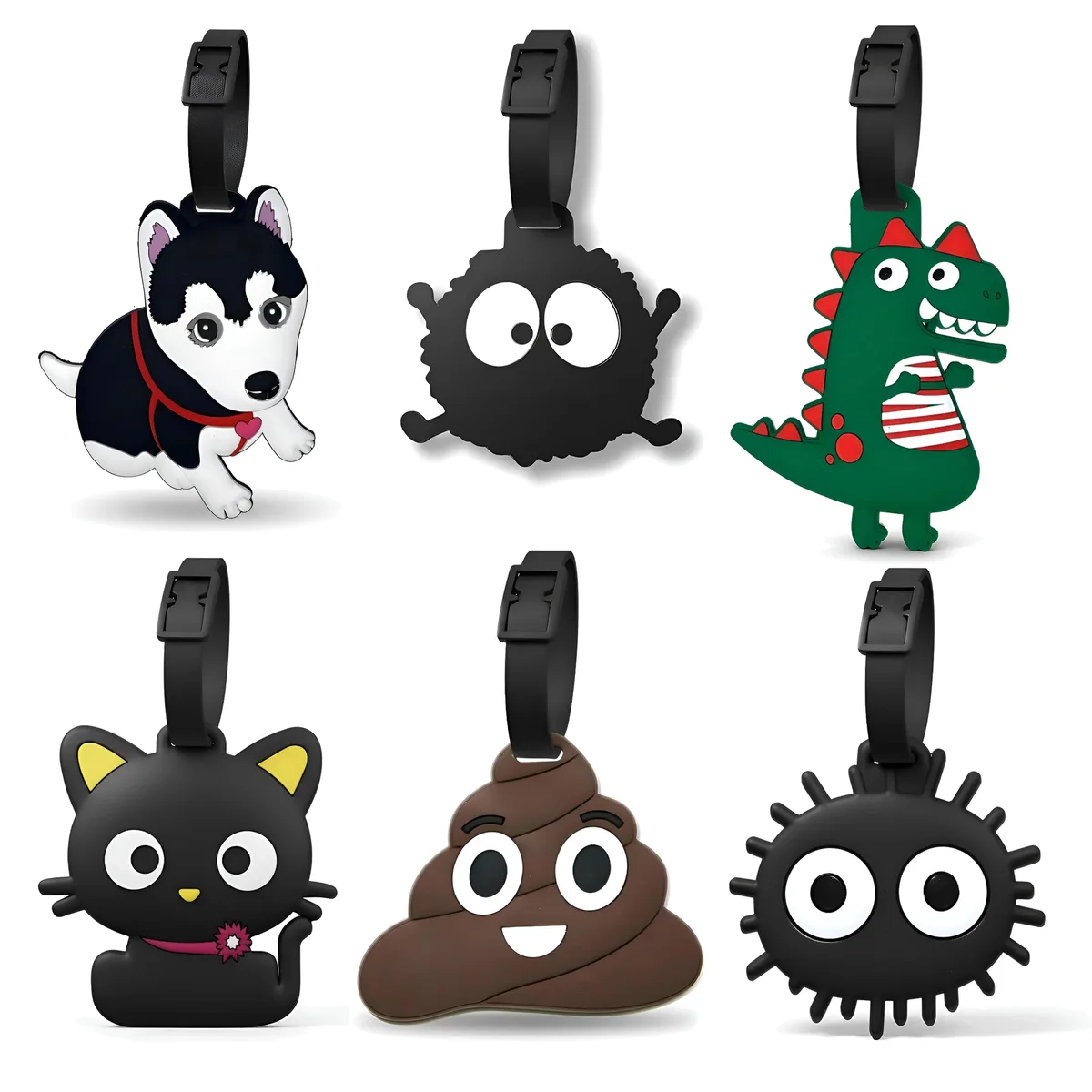 Étiquette de bagage portable motif animaux mignons (chat, chien, dinosaure) pour identification de valise et étiquette d'embarquement