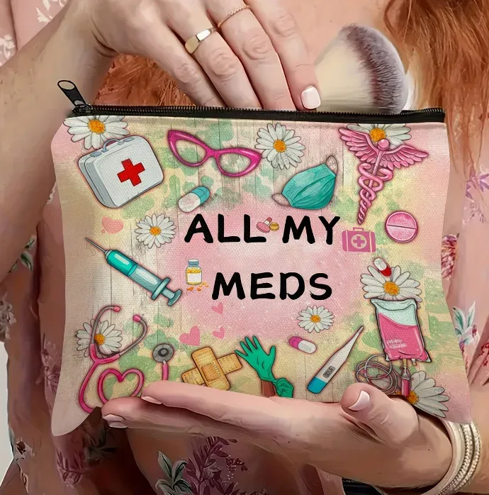 sac de rangement en toile all my meds - portable, design coloré pour médicaments, cosmétiques et articles de voyage, organiseur de soins personnels