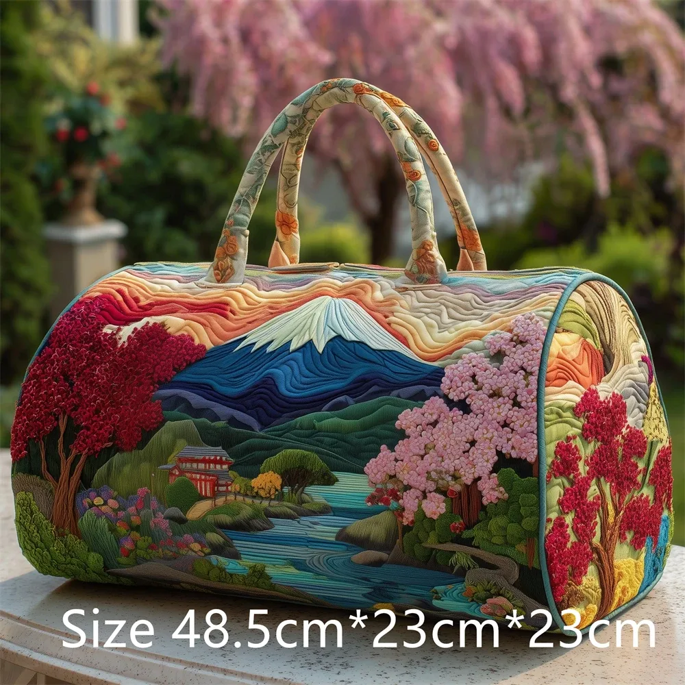 sac de voyage matelassé 3d de style japonais, imprimé fuji sakura koi fish, grande capacité, sac de voyage pour week-end, sac de sport, sac fourre-tout unisexe